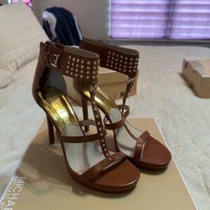 Michael Kors Brown Studded T-Strap High Heels
